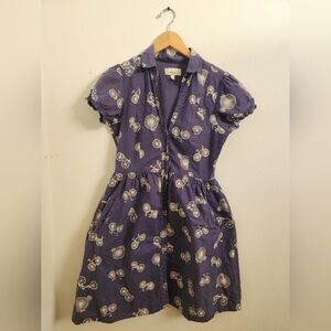 Porridge Anthropologie‎ Shirt Dress Cotton Two Wheeler Bicycle Blue White Size 4